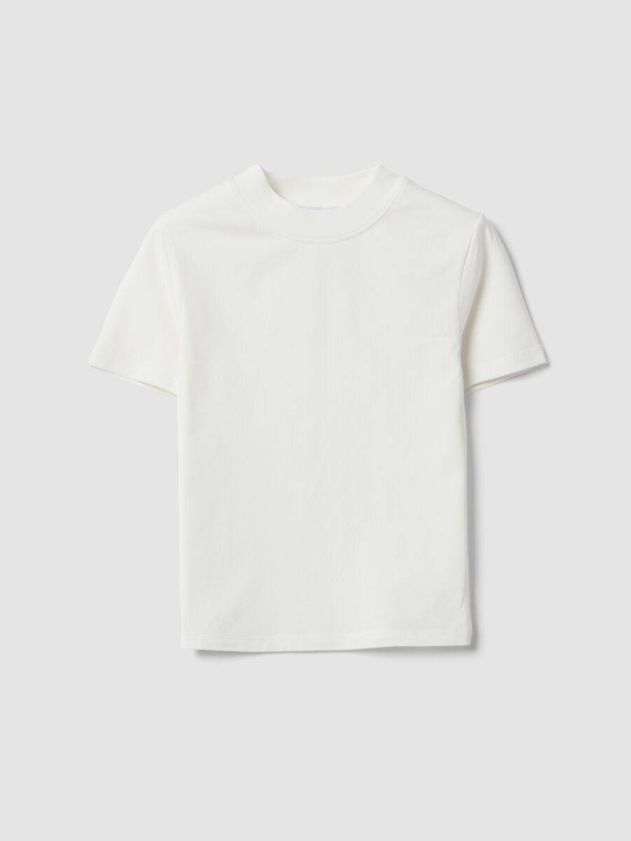 White fitted stretch-cotton T-shirt with high neck_4