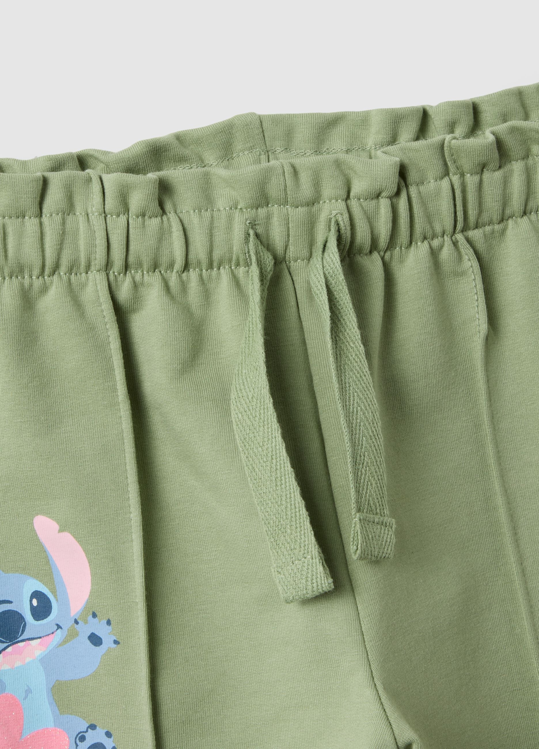 Green paper bag trousers for girls in stretchy cotton regular fit