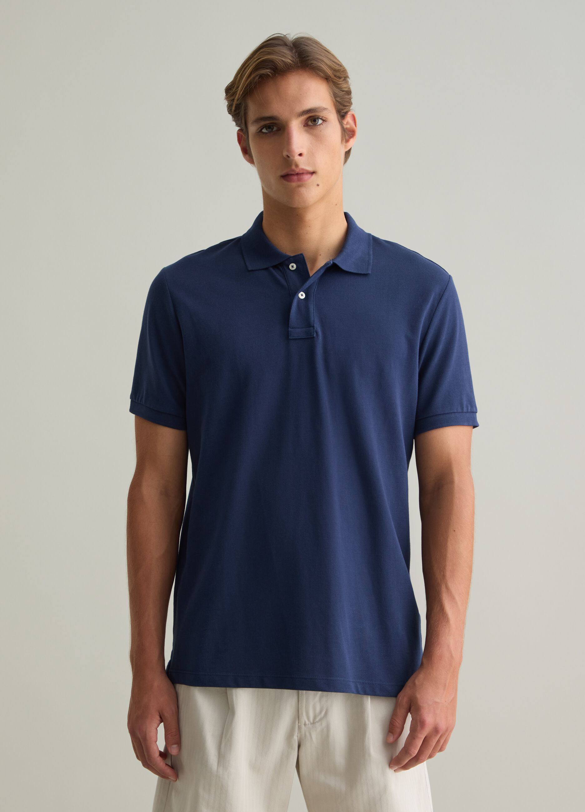 Polo da uomo in puro cotone Supima blu regular fit
