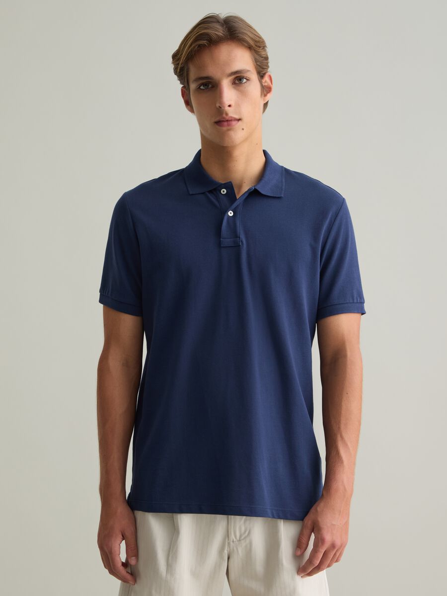 Polo da uomo in puro cotone Supima blu regular fit_0