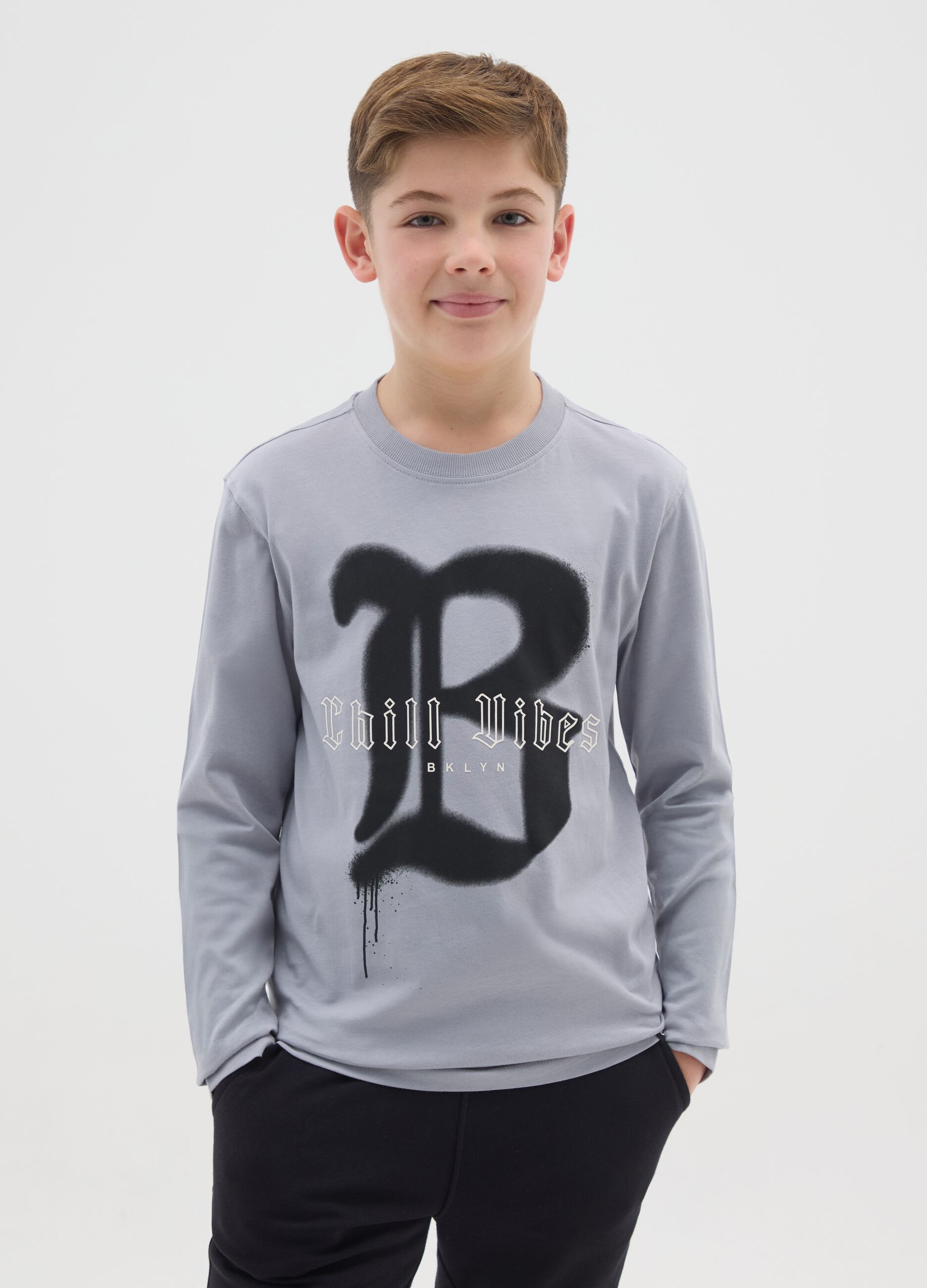 Grey oversized pure cotton boy's T-shirt