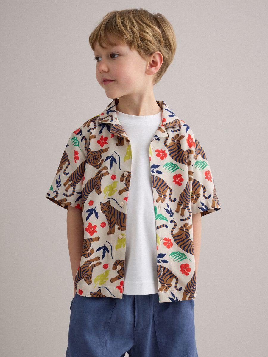 Boys&rsquo; multicolour pure viscose regular-fit shirt with prints_0