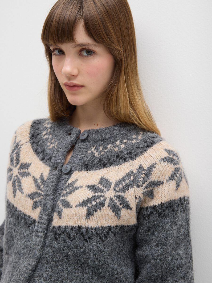 Grey Jacquard Pattern Cardigan_4