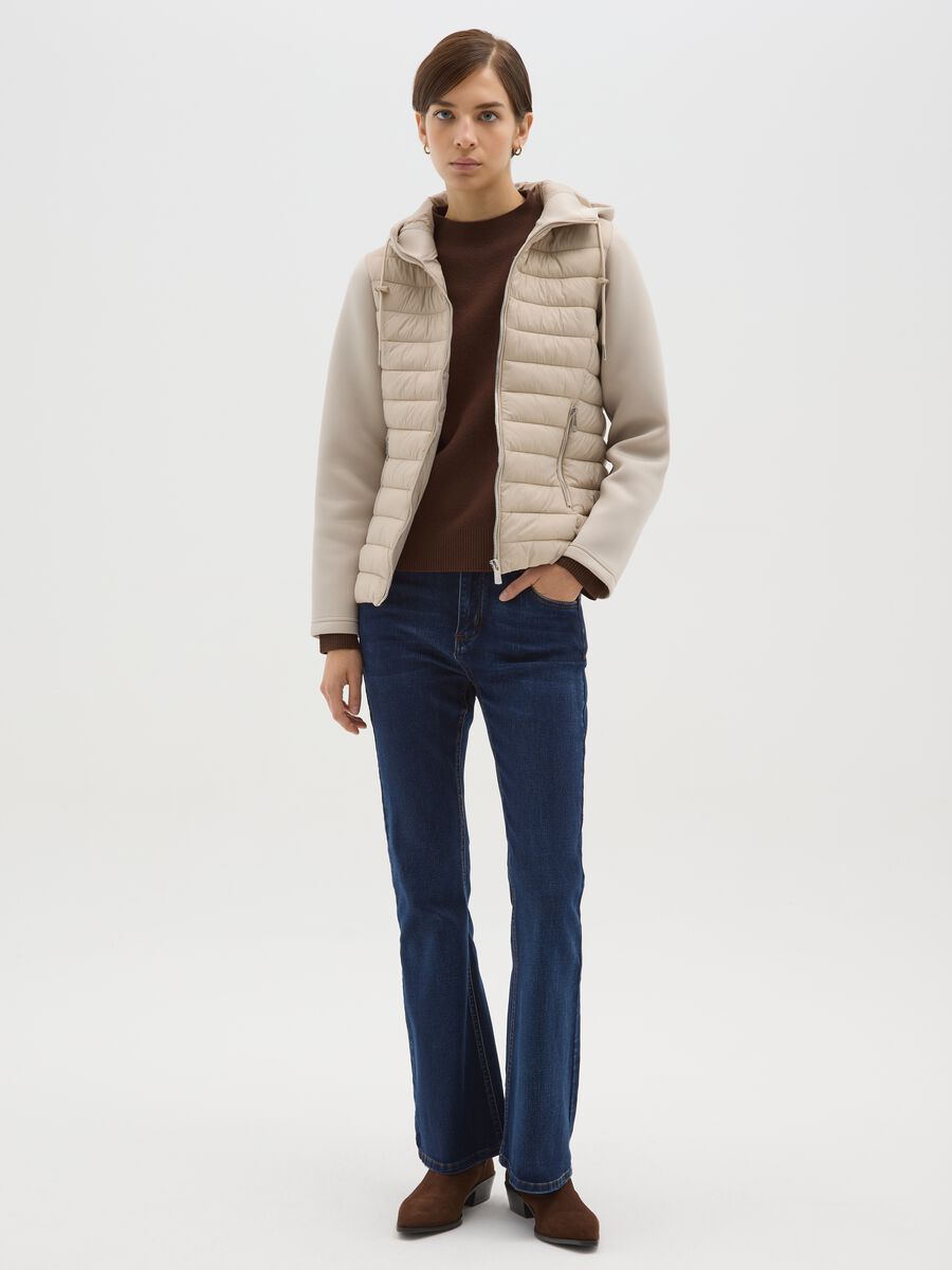 Giacca imbottita beige regular fit con cappuccio e zip_1