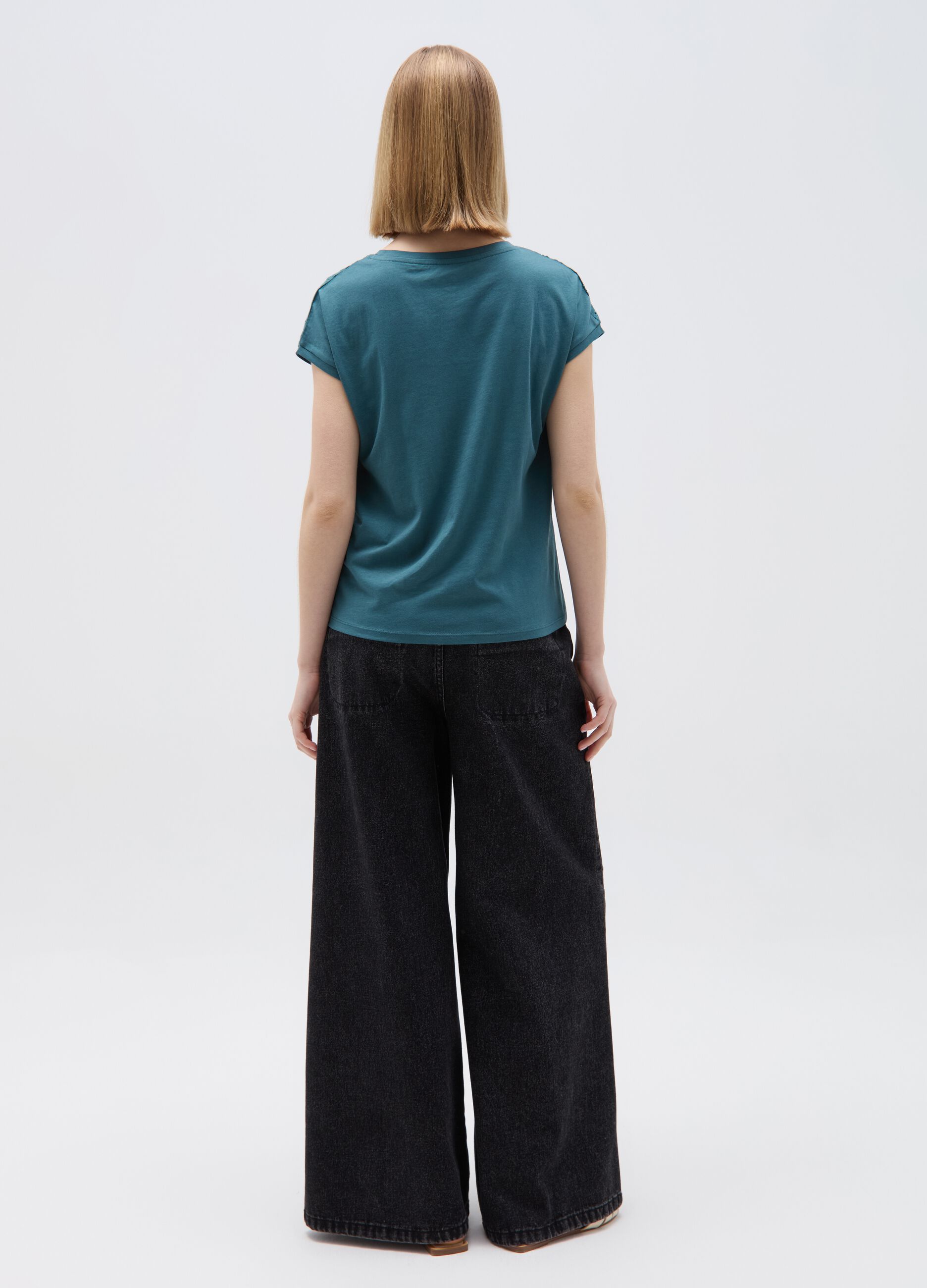 Cotton T-shirt with broderie anglaise