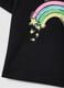 T-shirt in puro cotone nero da bambina regular fit con arcobaleno_3