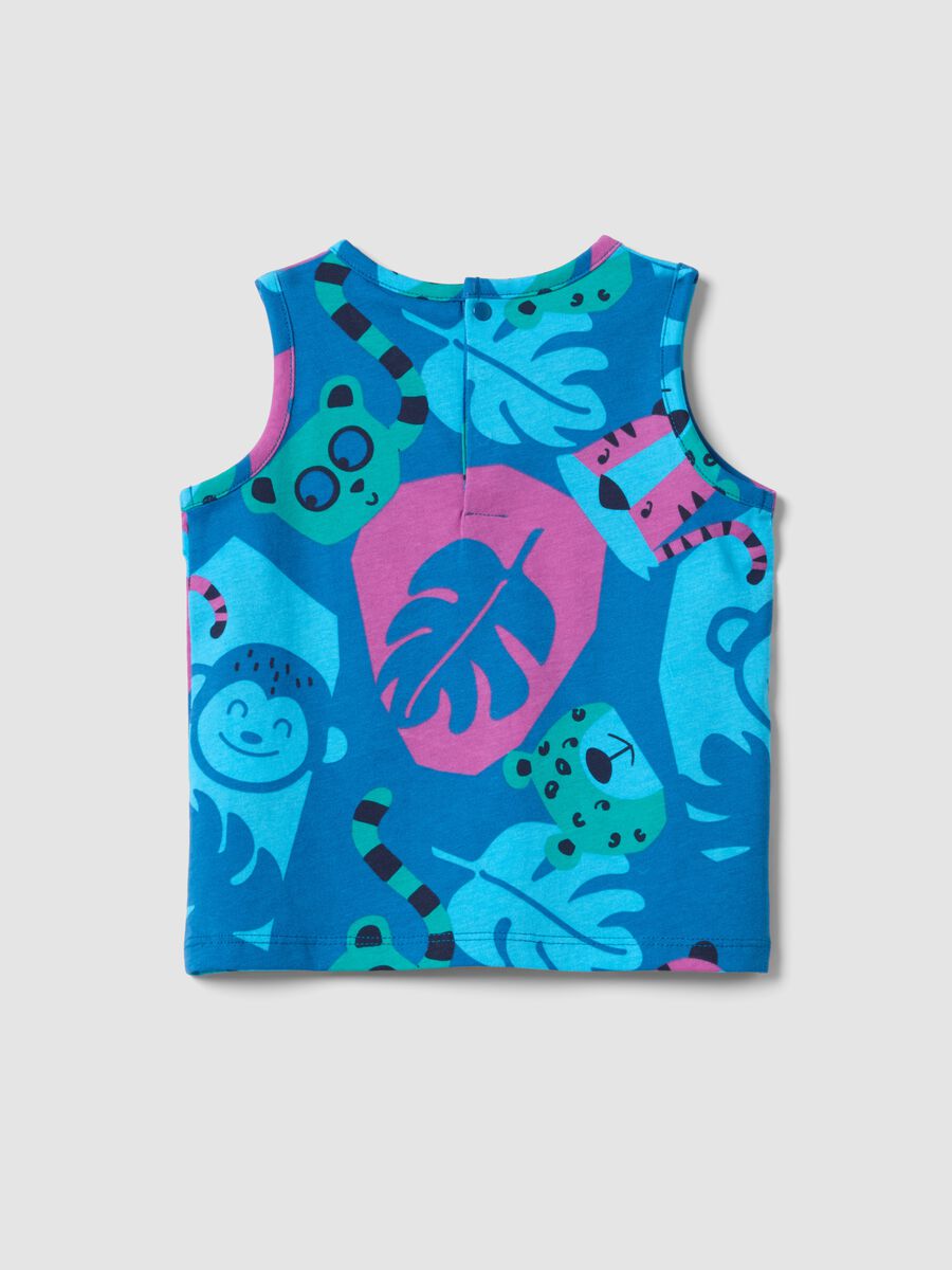 Canotta blu in puro cotone con stampa all over per bimbo regular fit_1