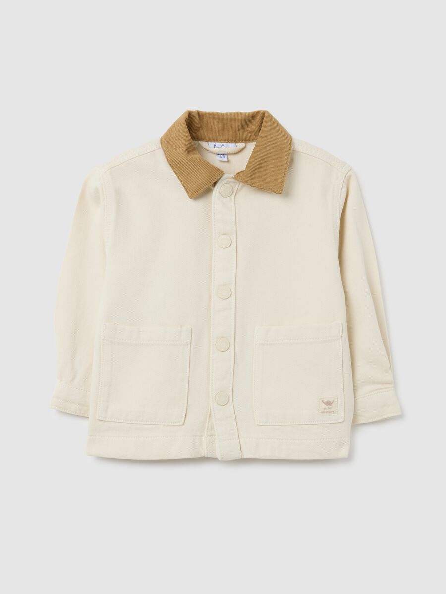 Beige Jacket with Brown Collar for Boys_0