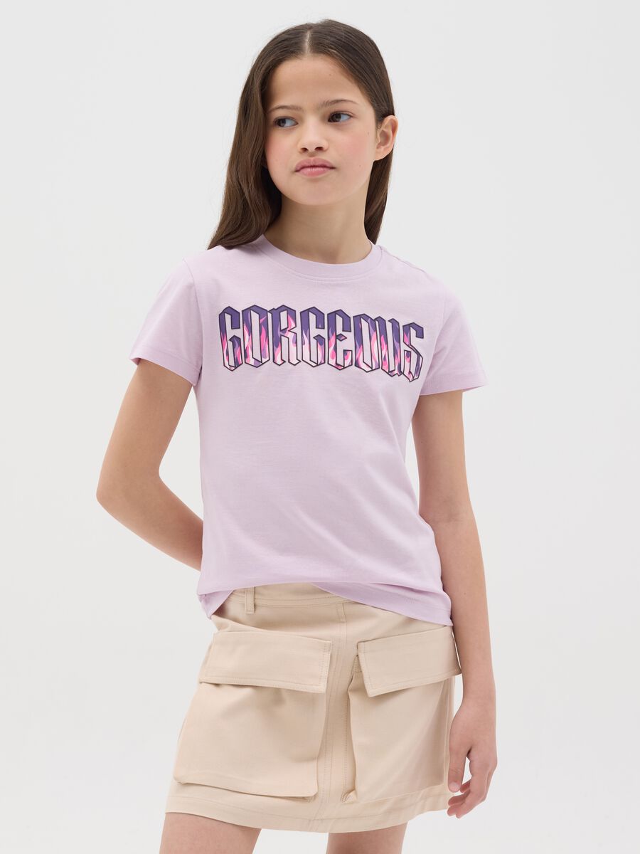 Cotton T-shirt with "Gorgeous" print_0