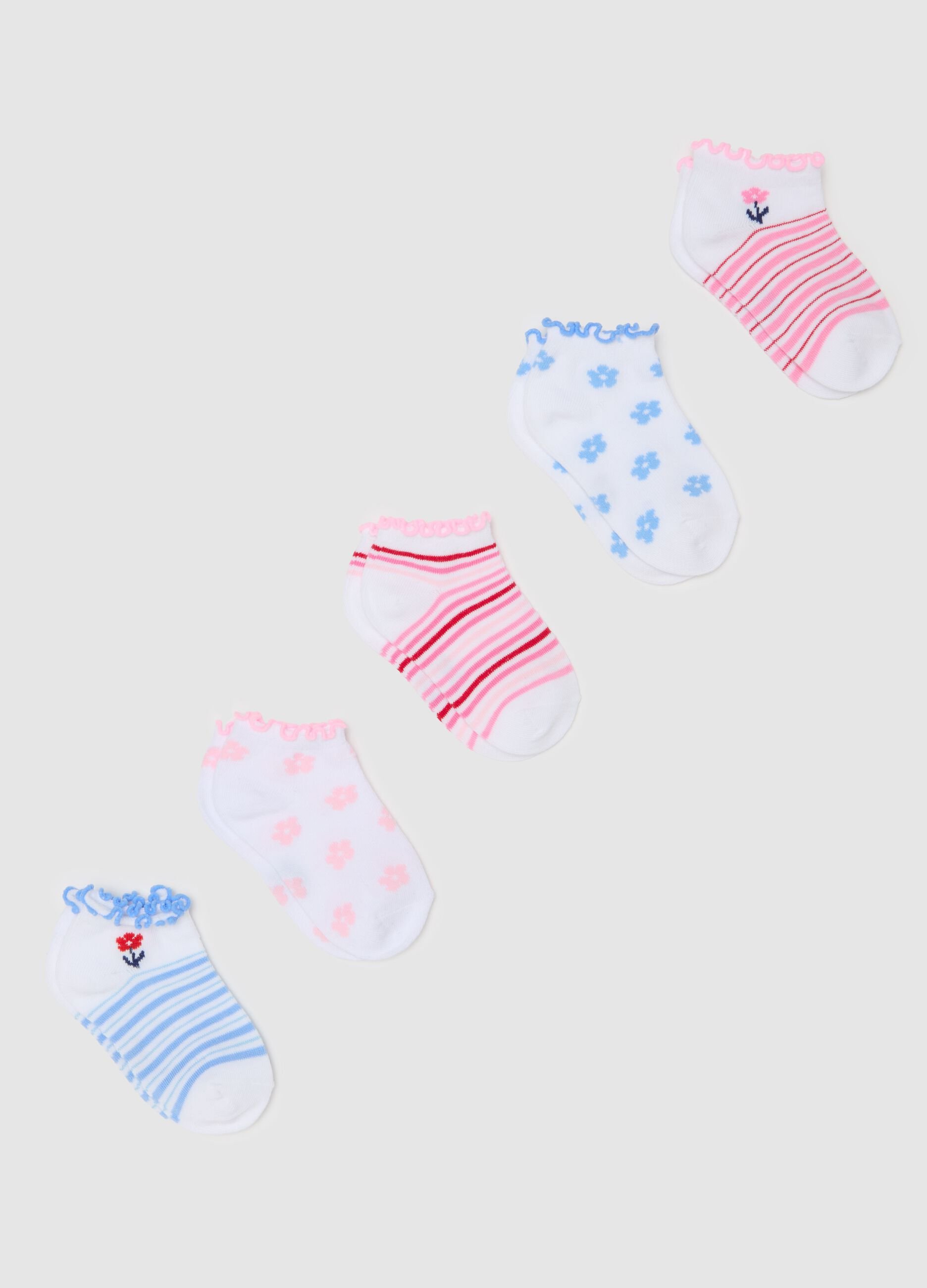 5-pack stretch shoe liners with stripes and flowers