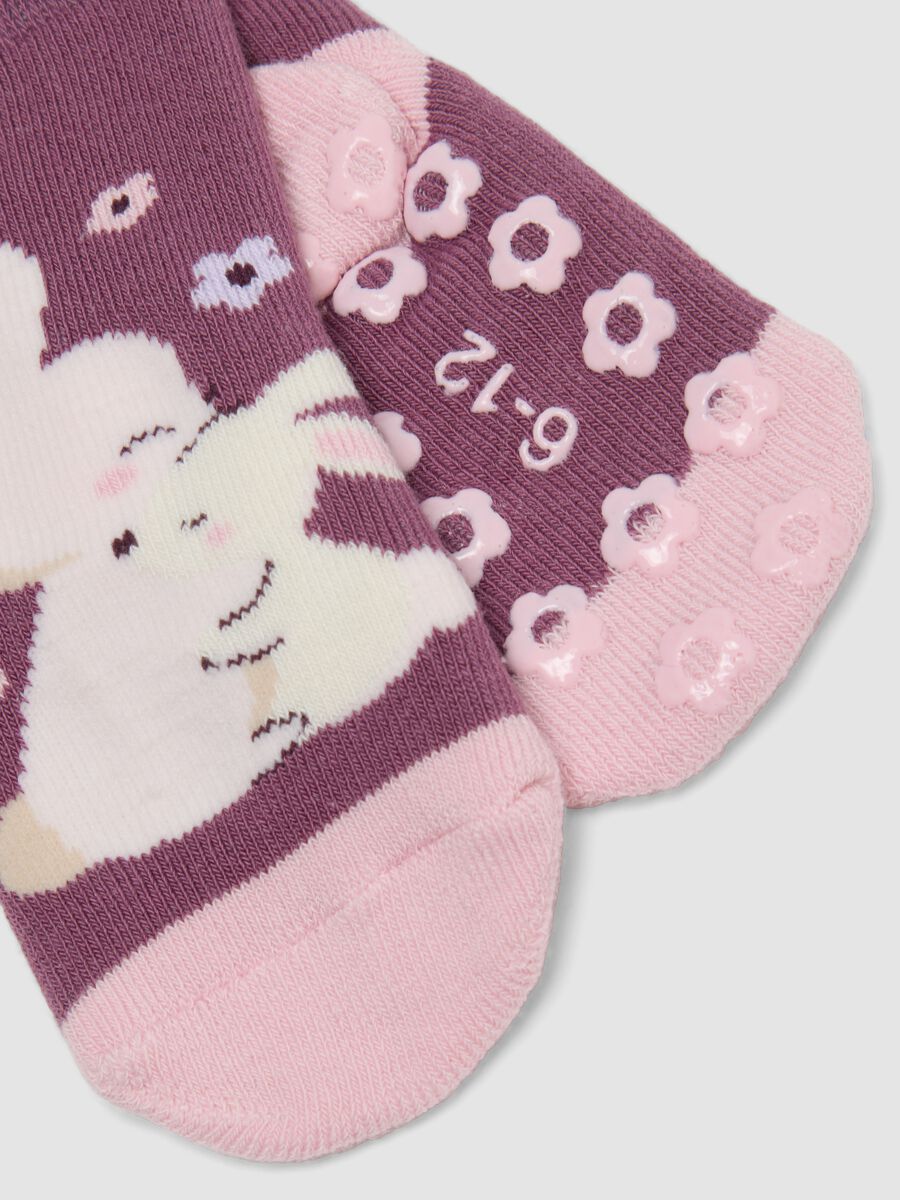 Bipack di calze antiscivolo rosa in cotone organico elasticizzato con stampa_2