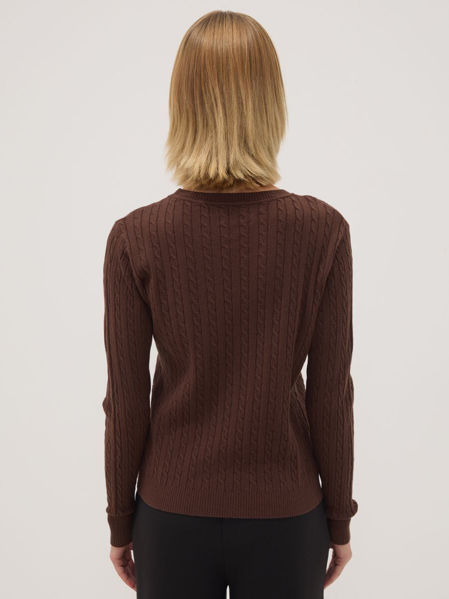 Brown regular-fit cable-knit jumper in viscose blend_3