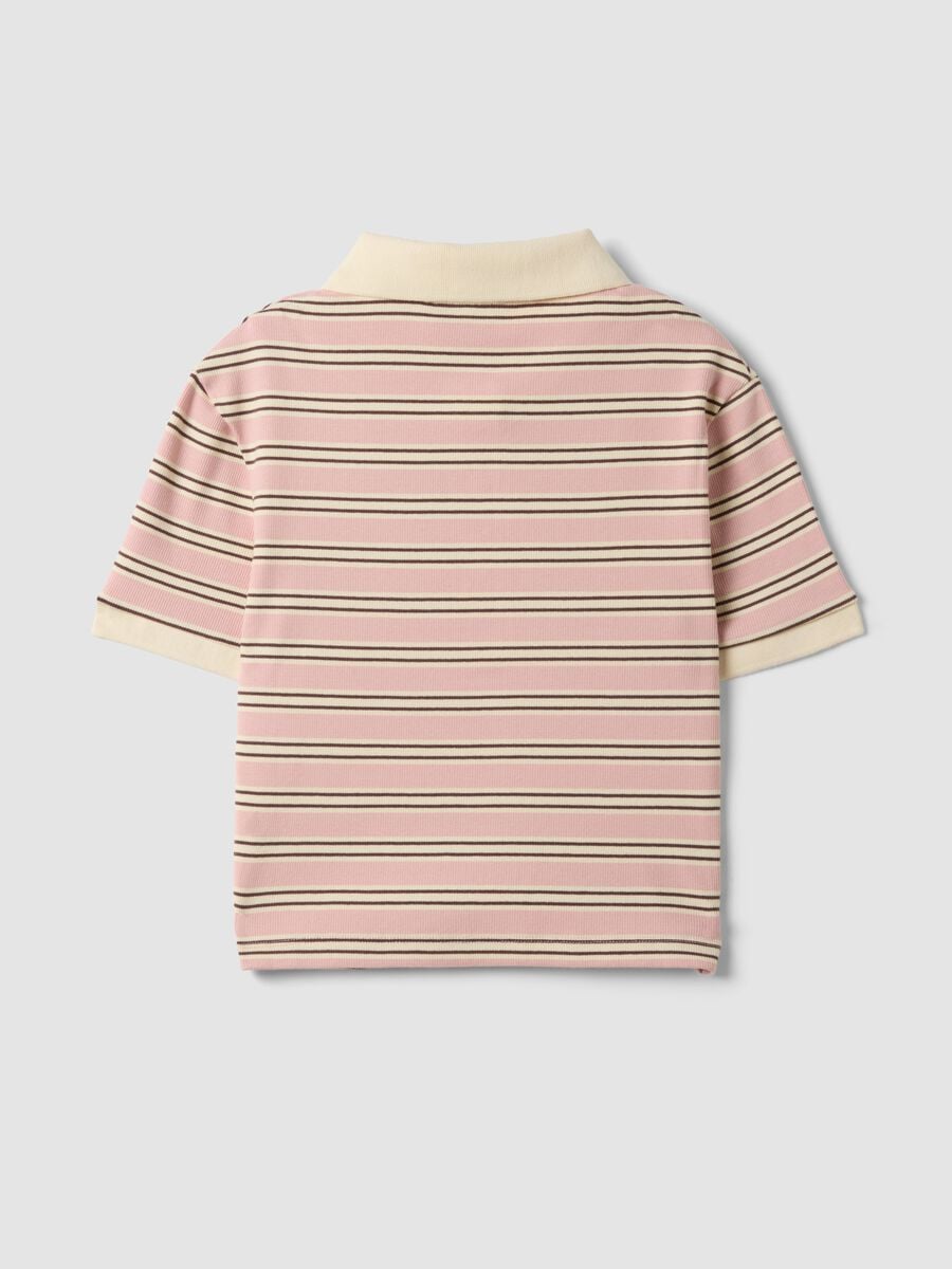 Polo crop rosa in cotone elasticizzato a righe regular fit_5