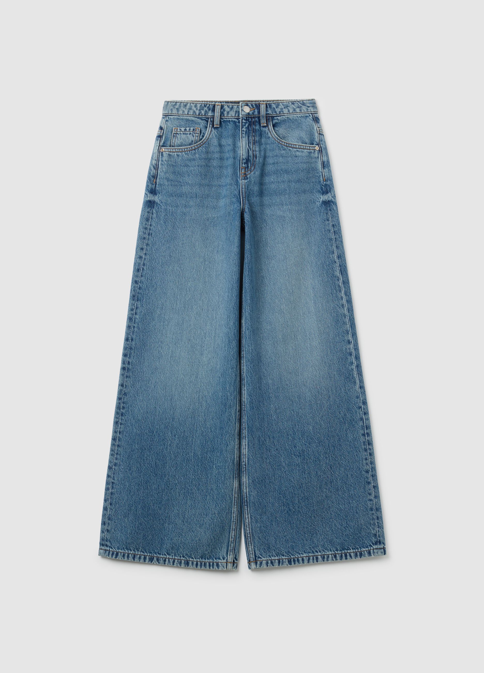 Jeans in puro cotone denim a gamba larga
