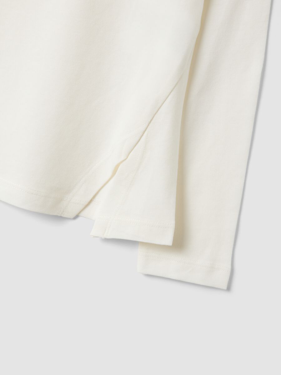 White stretch cotton T-shirt with stud print for girls_2