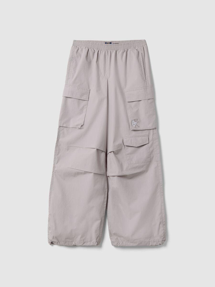 Girl's regular fit grey pure cotton cargo trousers_0