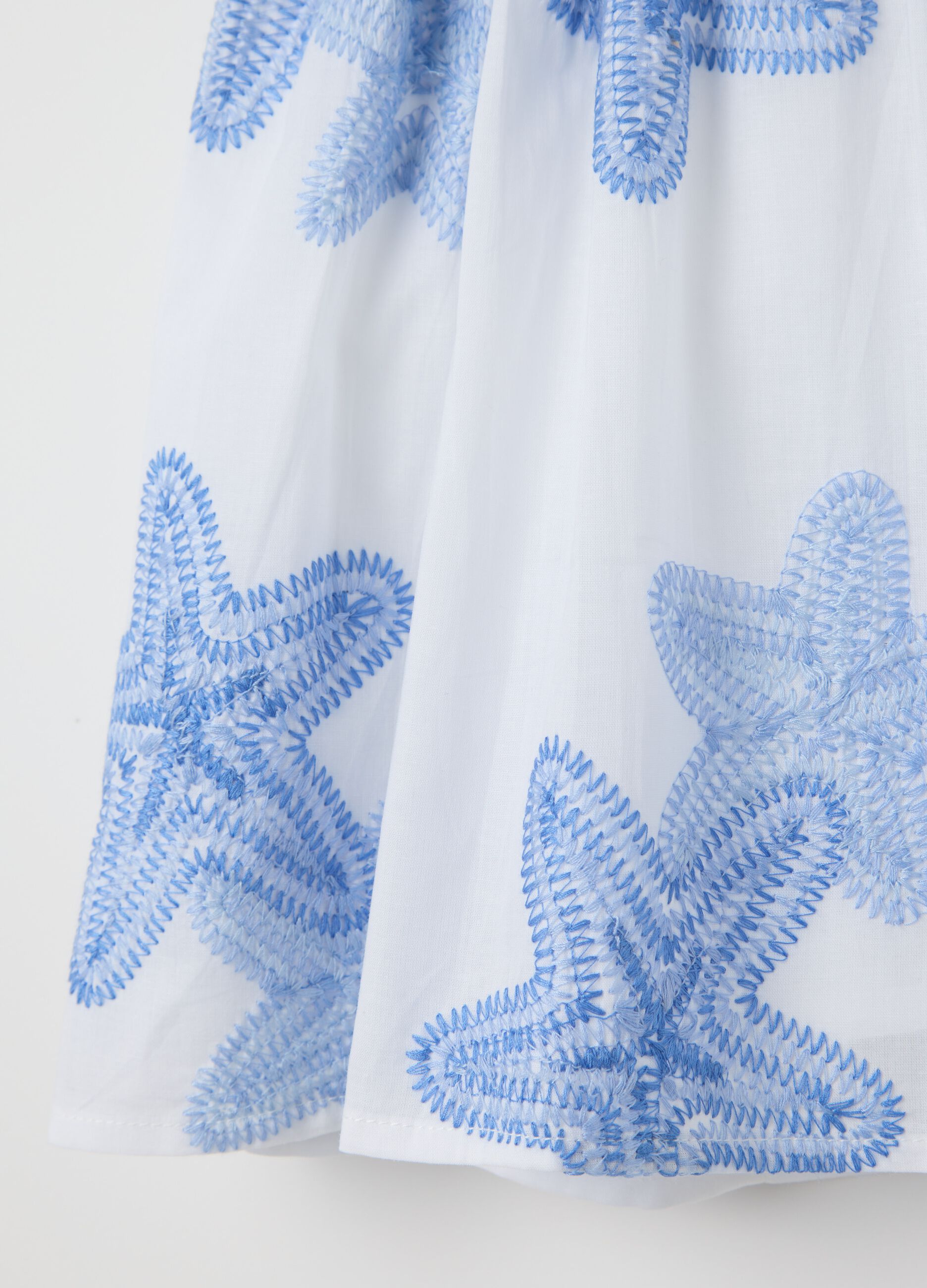 Dress with white and blue starfish in cotton