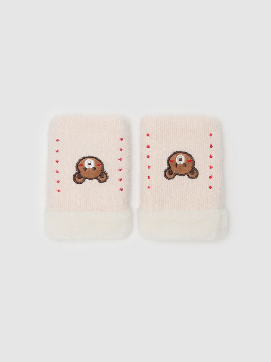 Half-finger gloves with faux fur cuffs_0