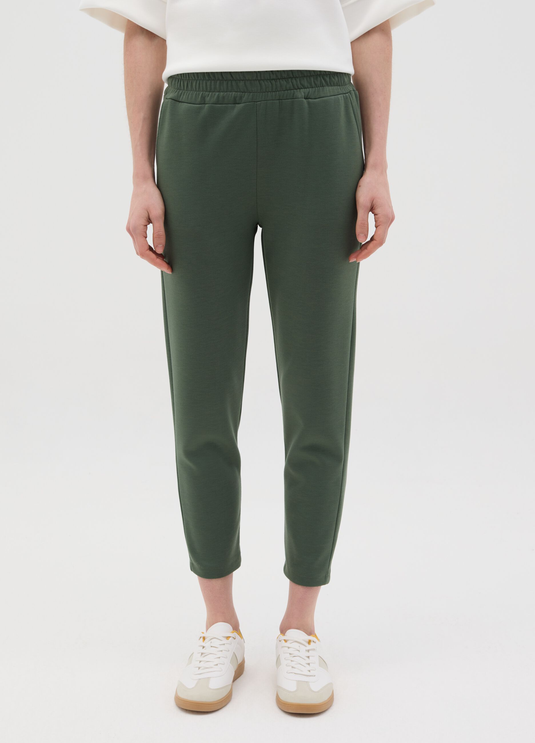 Green cropped trousers in stretch viscose blend