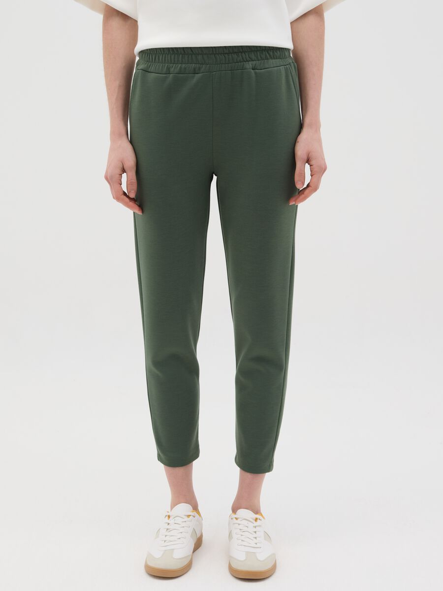 Green cropped trousers in stretch viscose blend_1