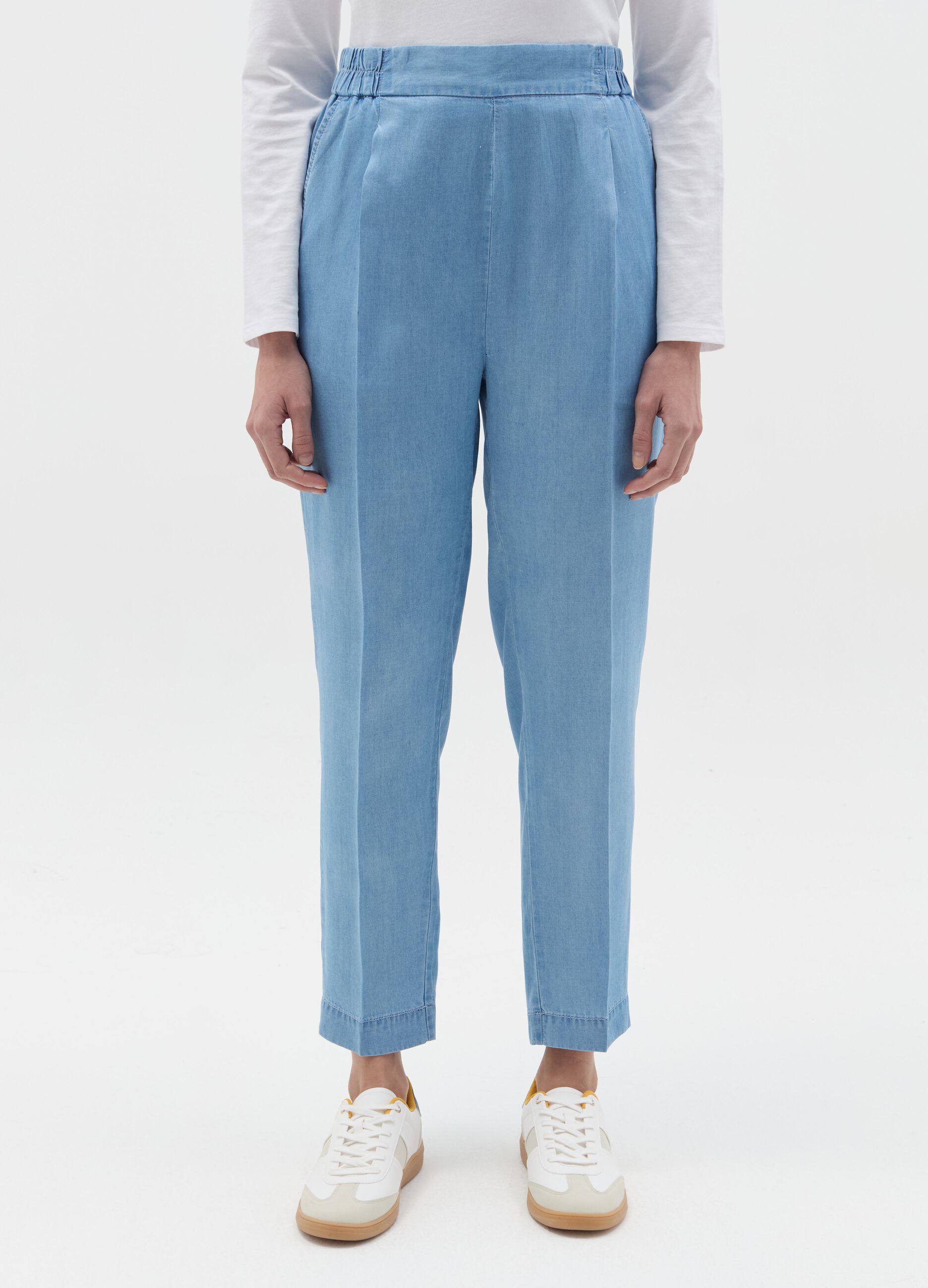 Carrot-fit denim-effect joggers