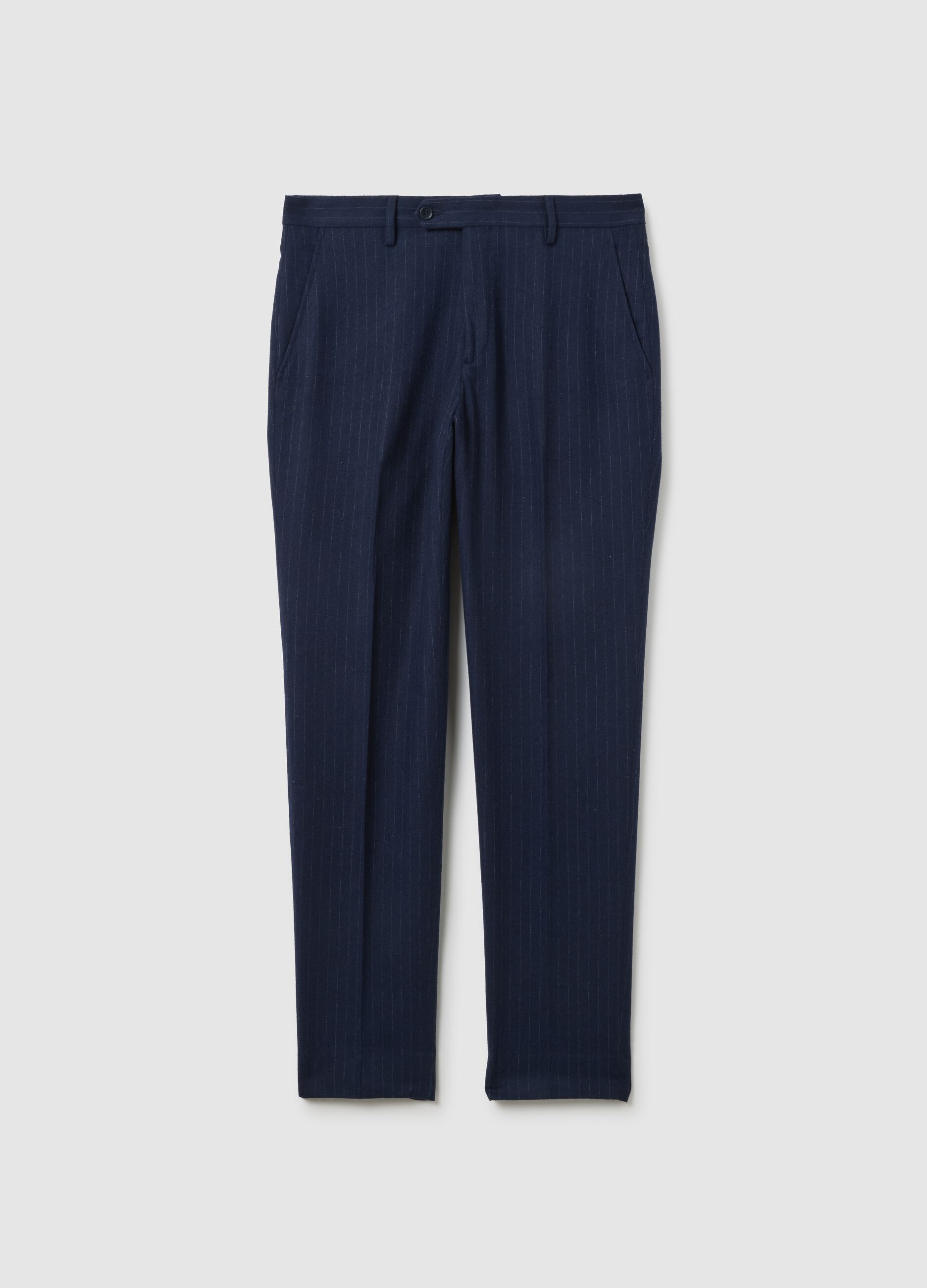 Pantaloni gessati in twill blu slim fit