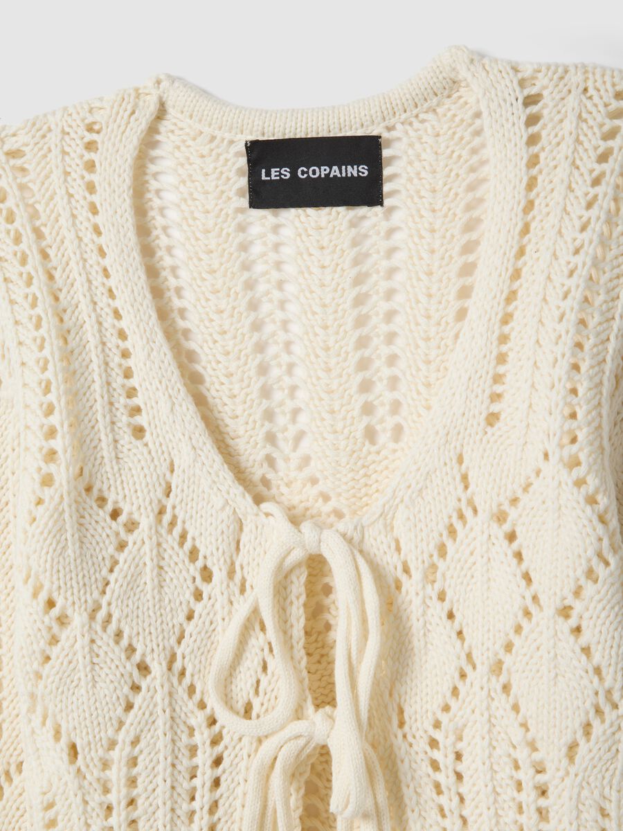 Cardigan traforato in puro cotone bianco regular fit deep V _1