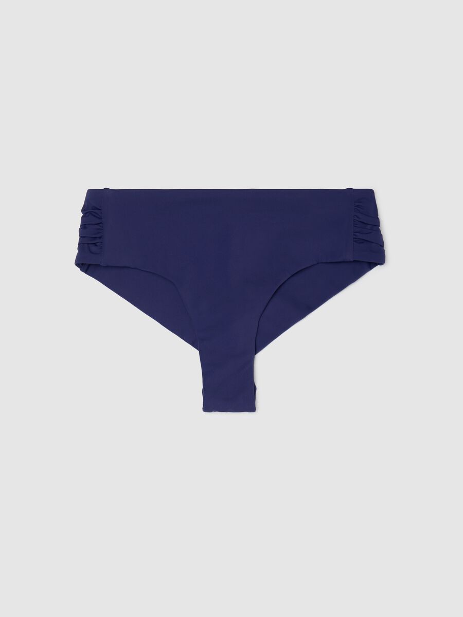 Women’s high rise bikini briefs in blue stretch fabric._0