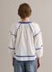 White pure cotton blouse with blue piping, regular fit_3