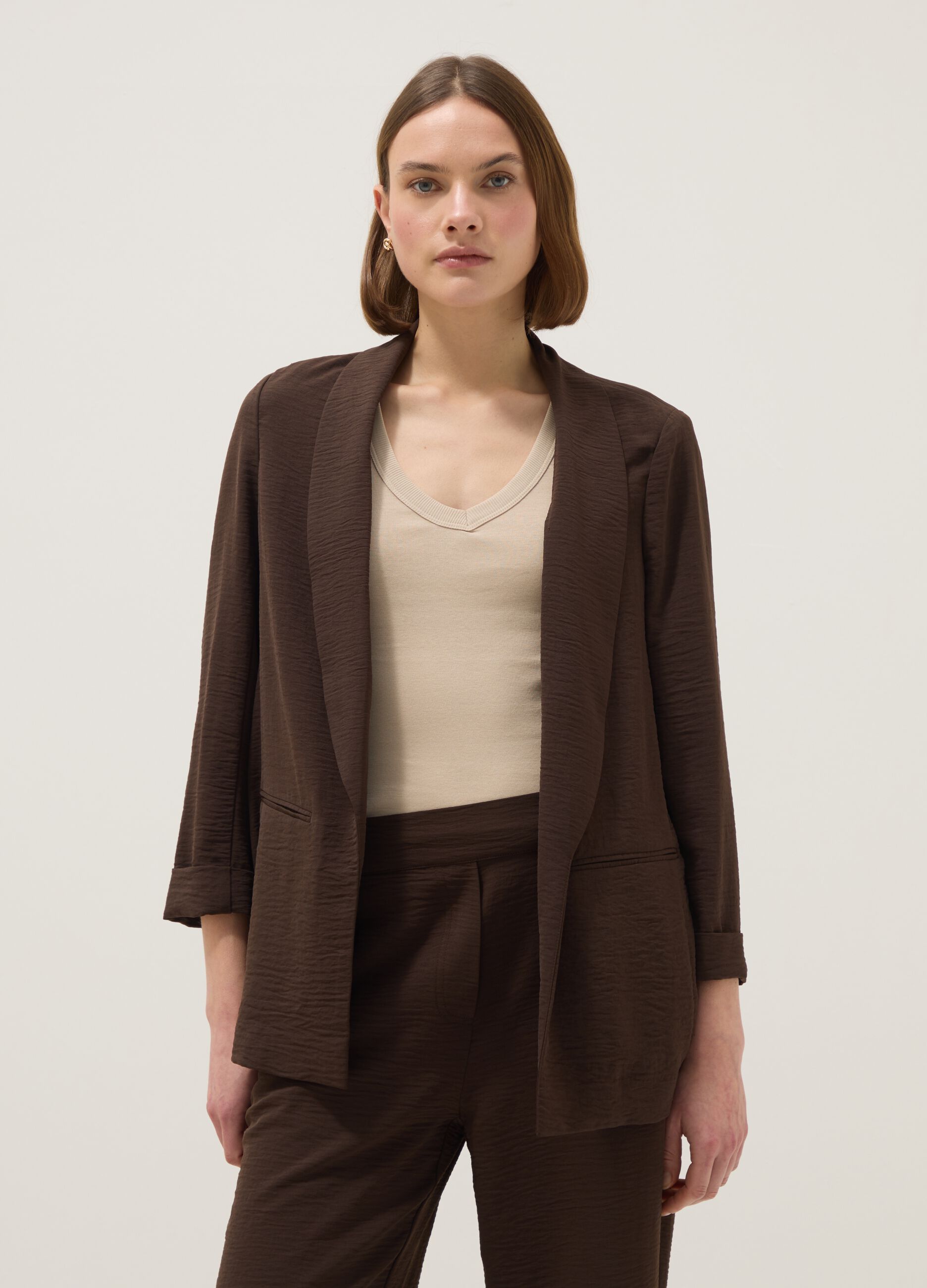 Brown buttonless regular-fit blazer