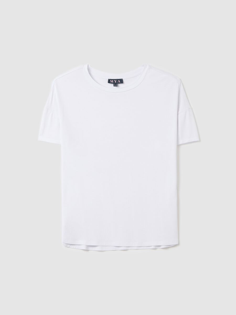 Curvy white regular-fit T-shirt in stretch viscose_0