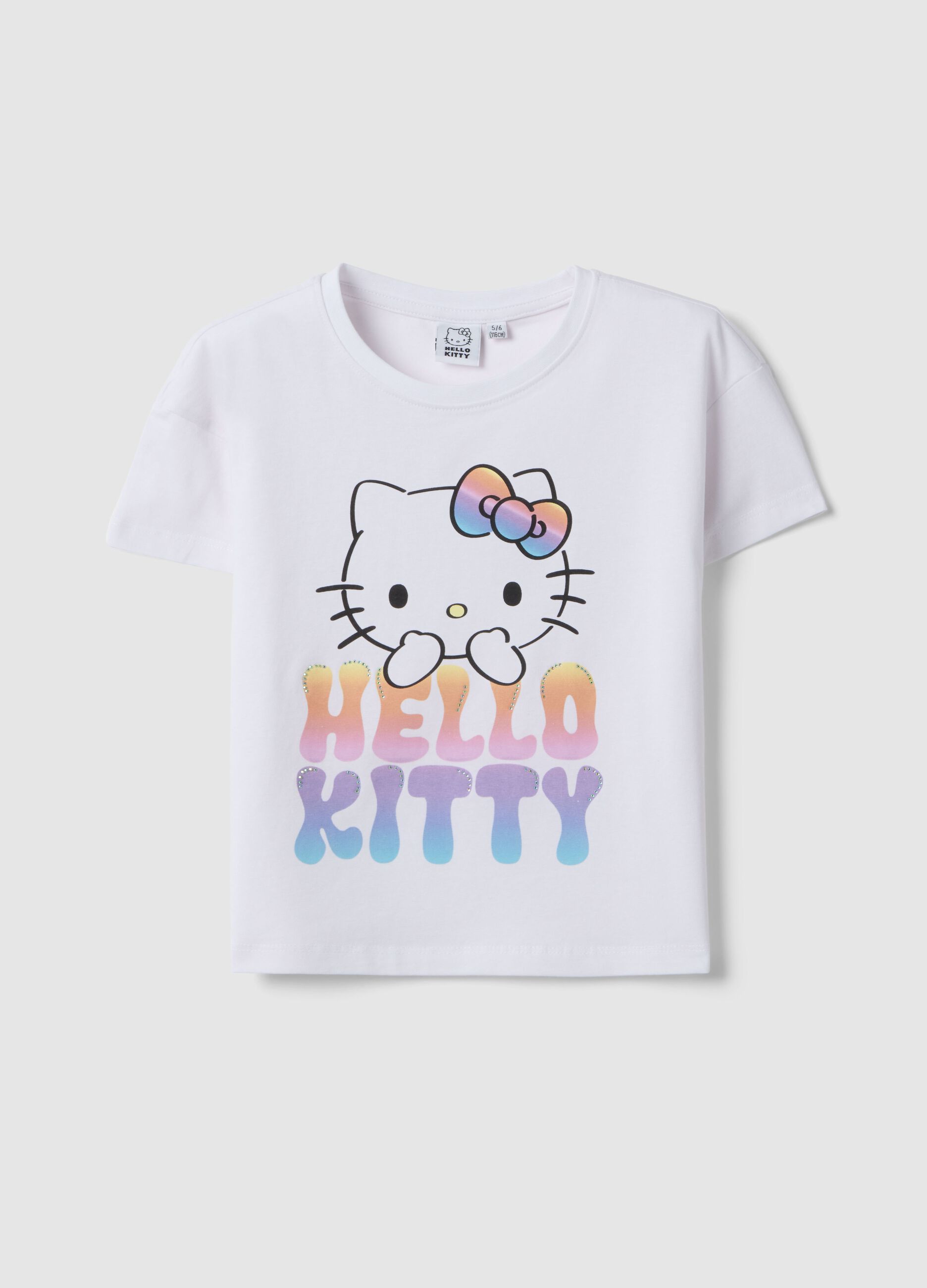T-shirt in cotone elasticizzato bianca da bambina con Hello Kitty