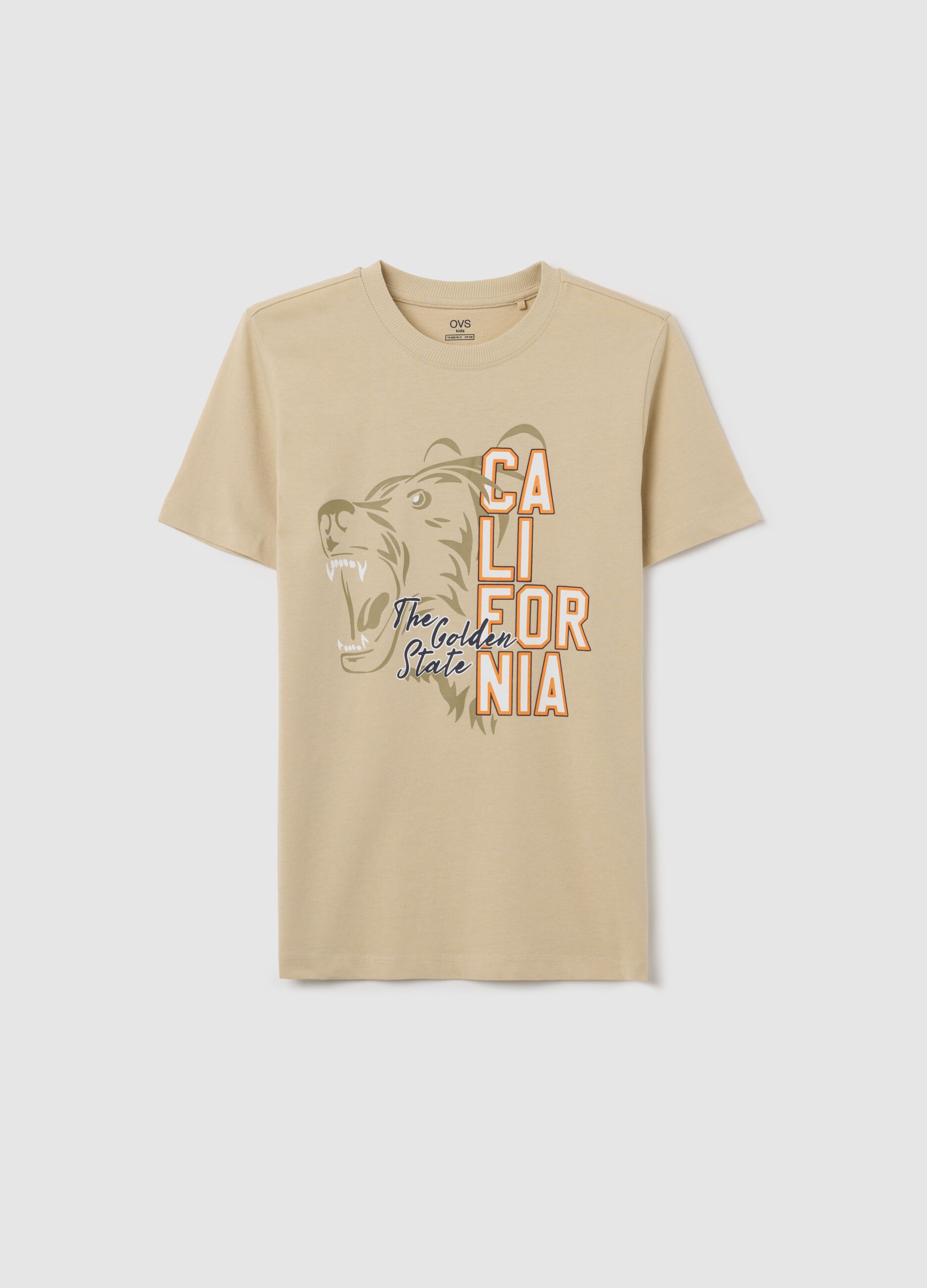 Beige T-shirt in cotton with print