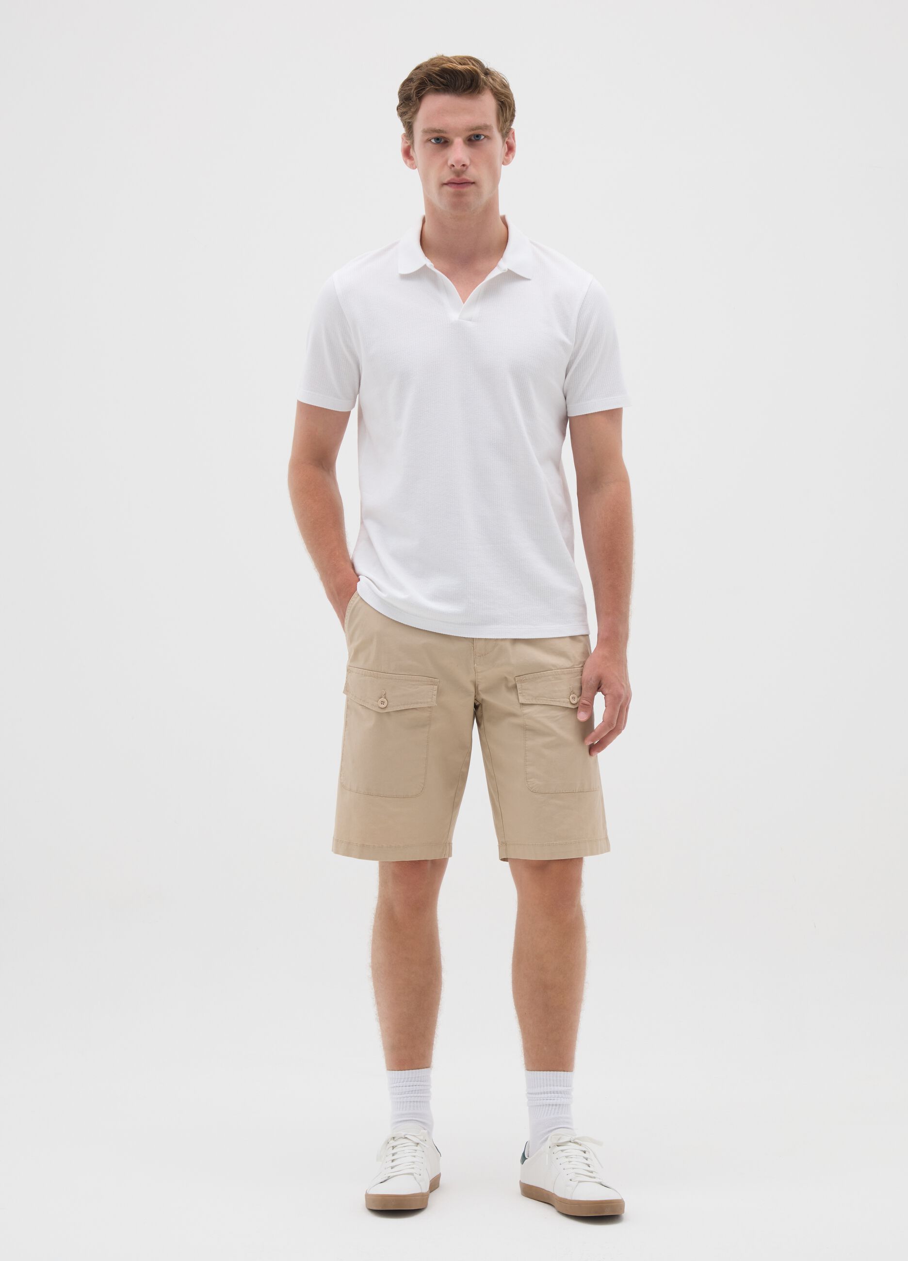 Men's green cotton regular fit shorts