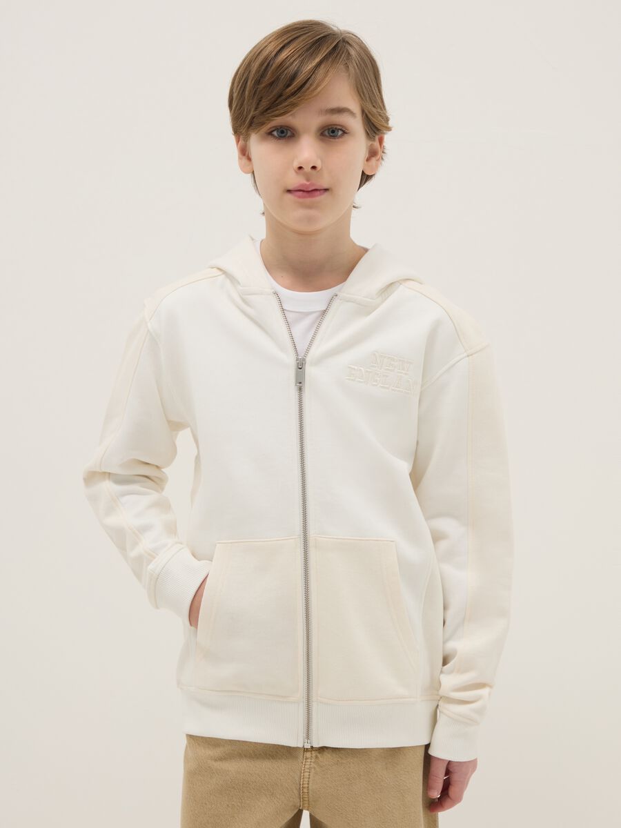 Boys' white pure cotton hoodie relaxed fit_0