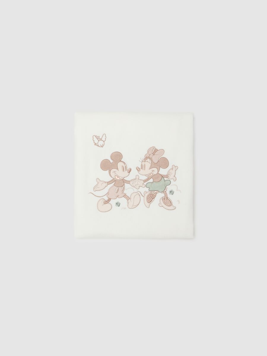 White Cotton Blend Baby Blanket with Disney Print_0