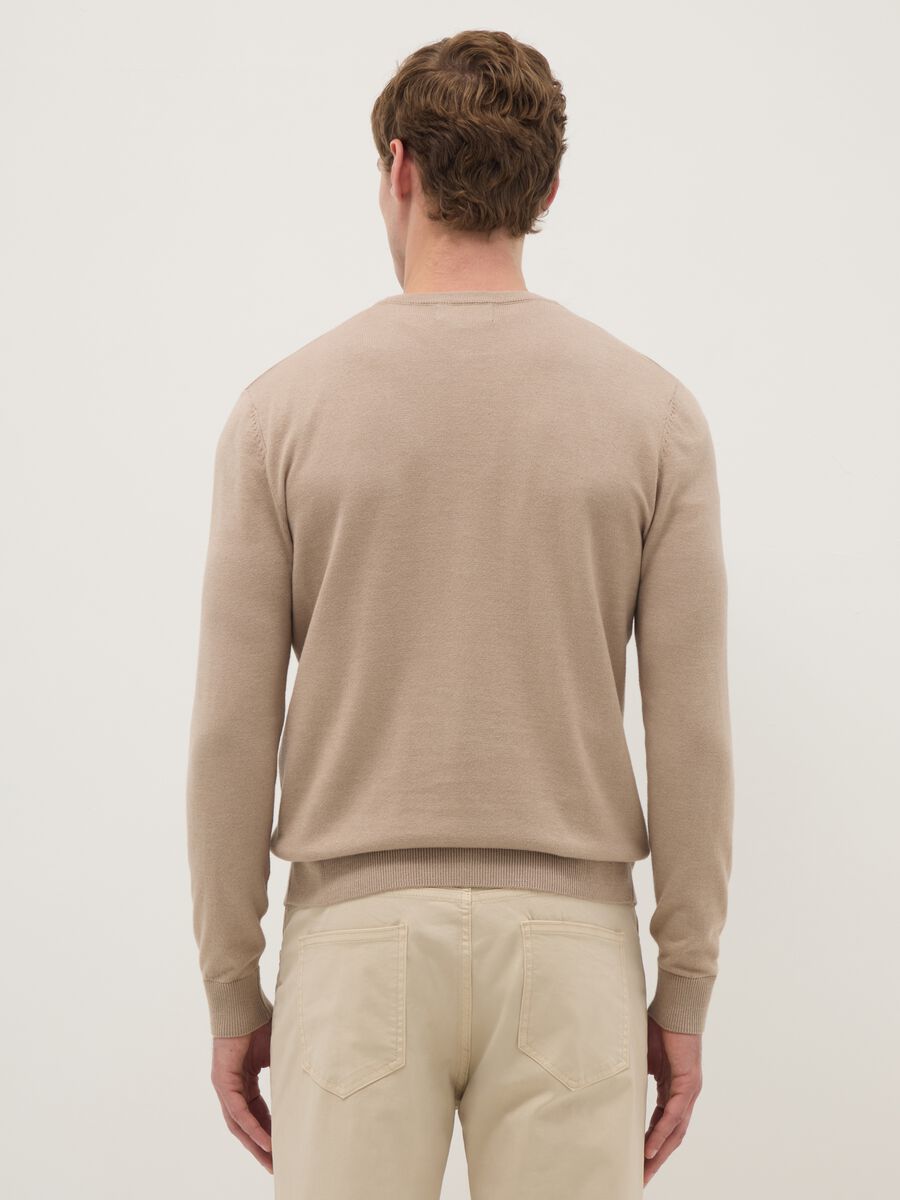 Beige crew neck pullover in regular fit cotton blend_2