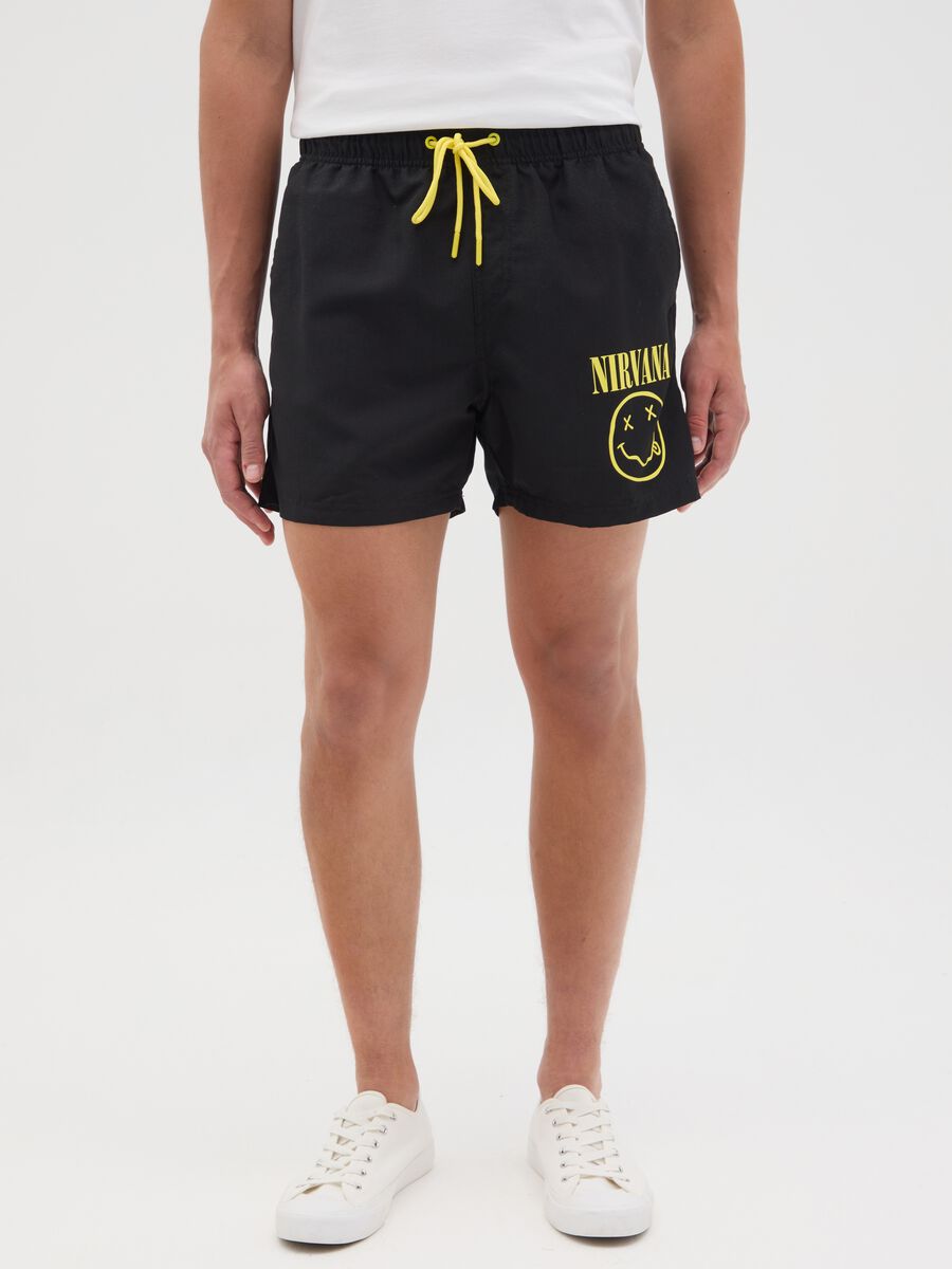 Black swimming trunks with Nirvana logo_1
