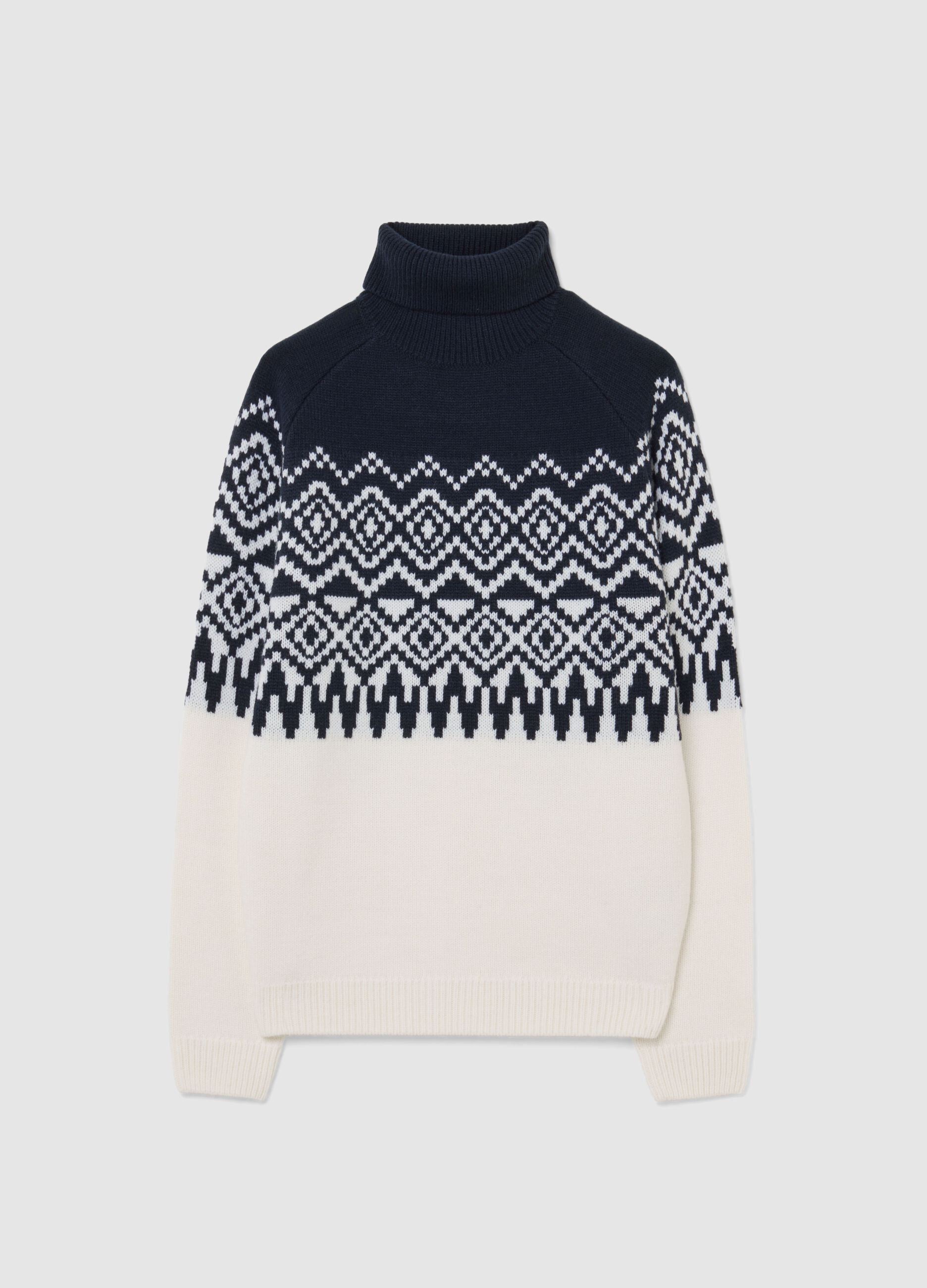 Multicolour turtleneck sweater regular fit with jacquard pattern