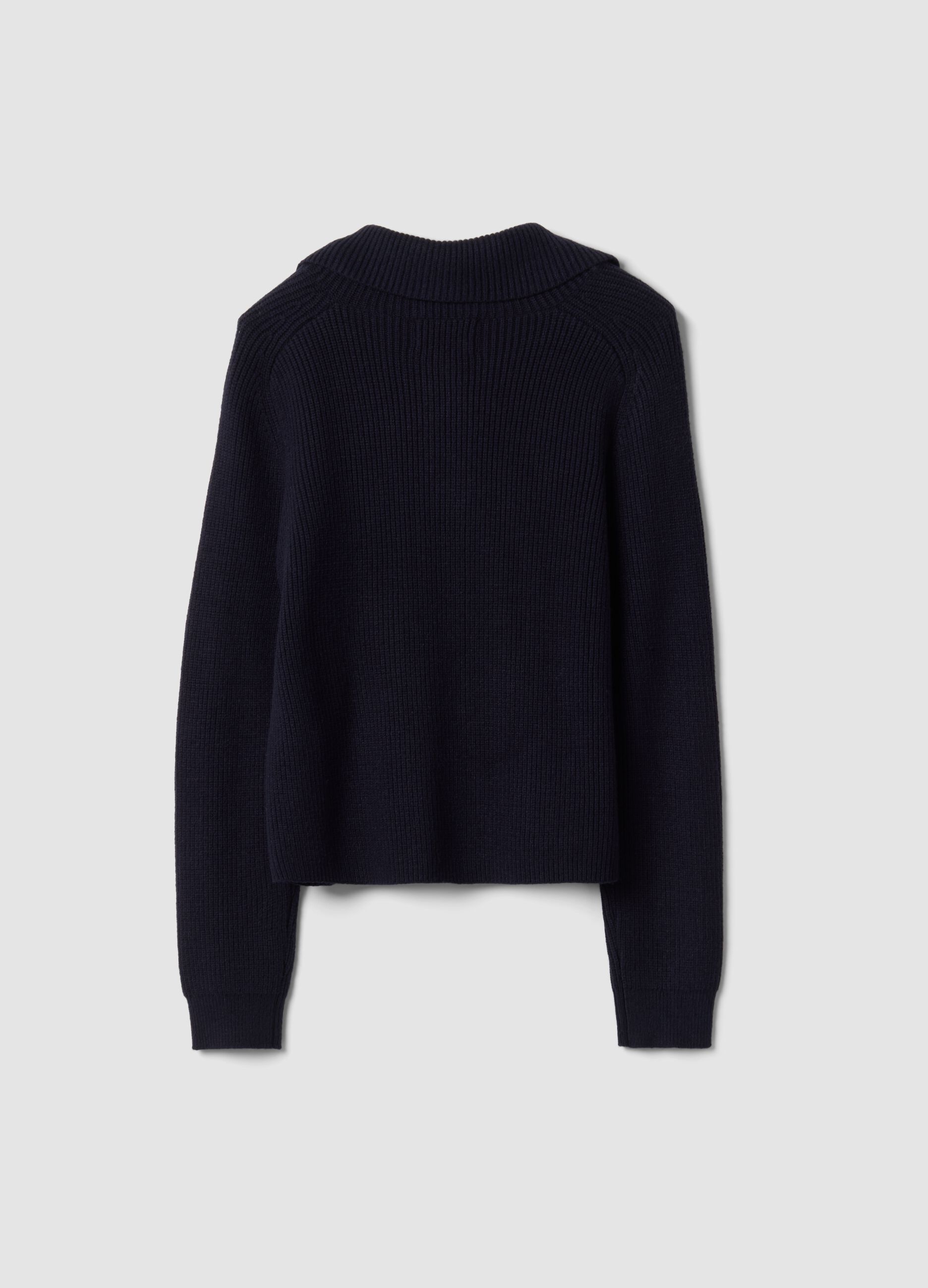 Blue ribbed viscose-blend top with collar