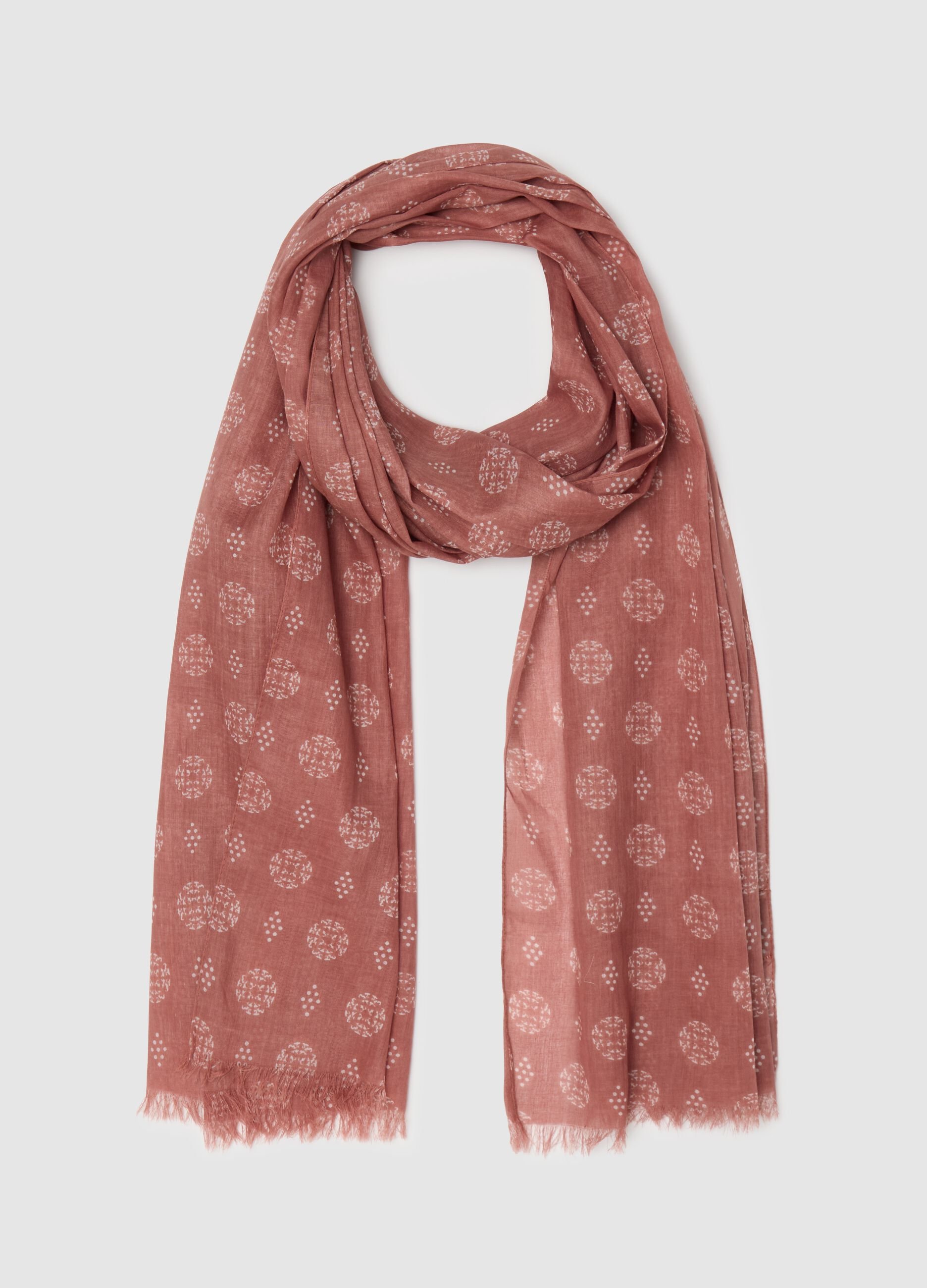 Earth-coloured cotton scarf with print