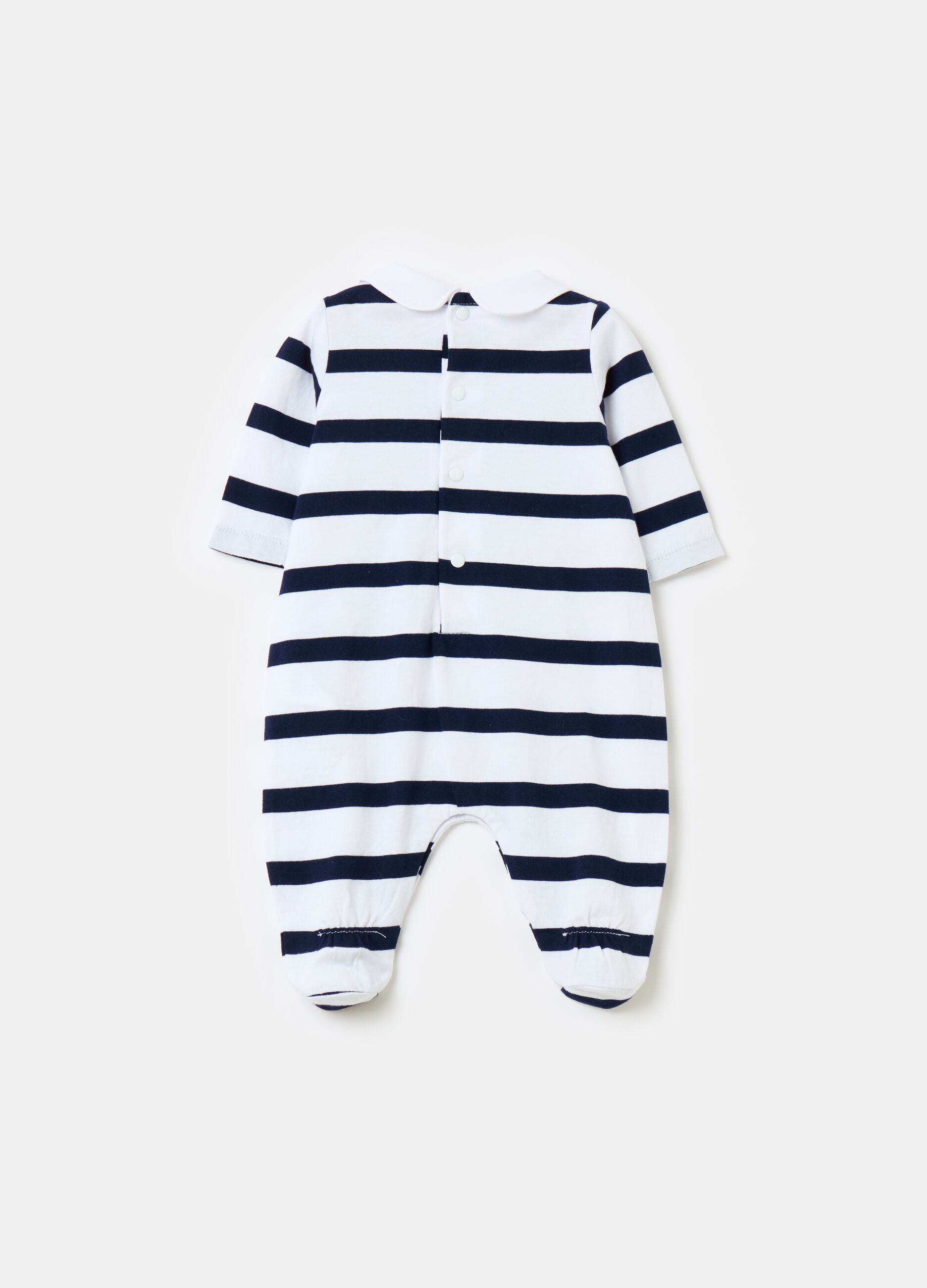 Striped organic cotton onesie with feet