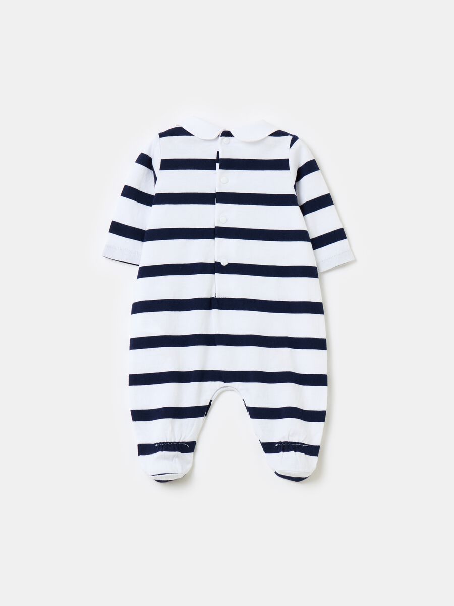 Striped organic cotton onesie with feet_1