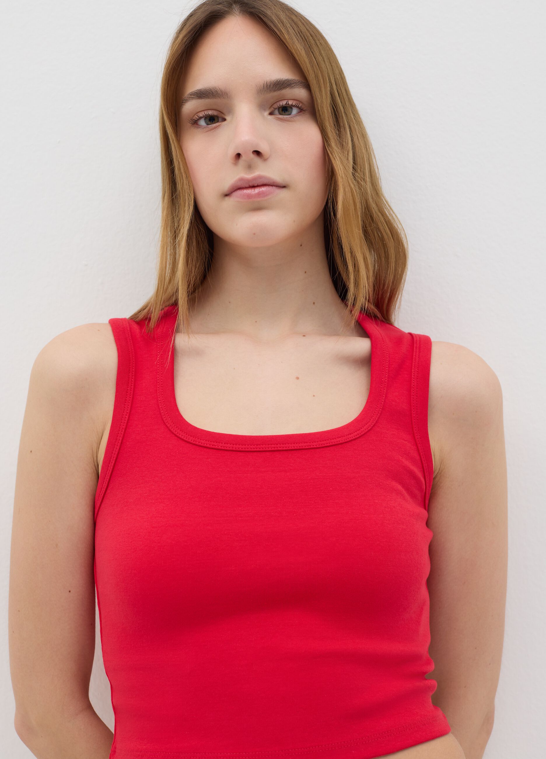 Canotta da donna in cotone elasticizzato rossa fitted