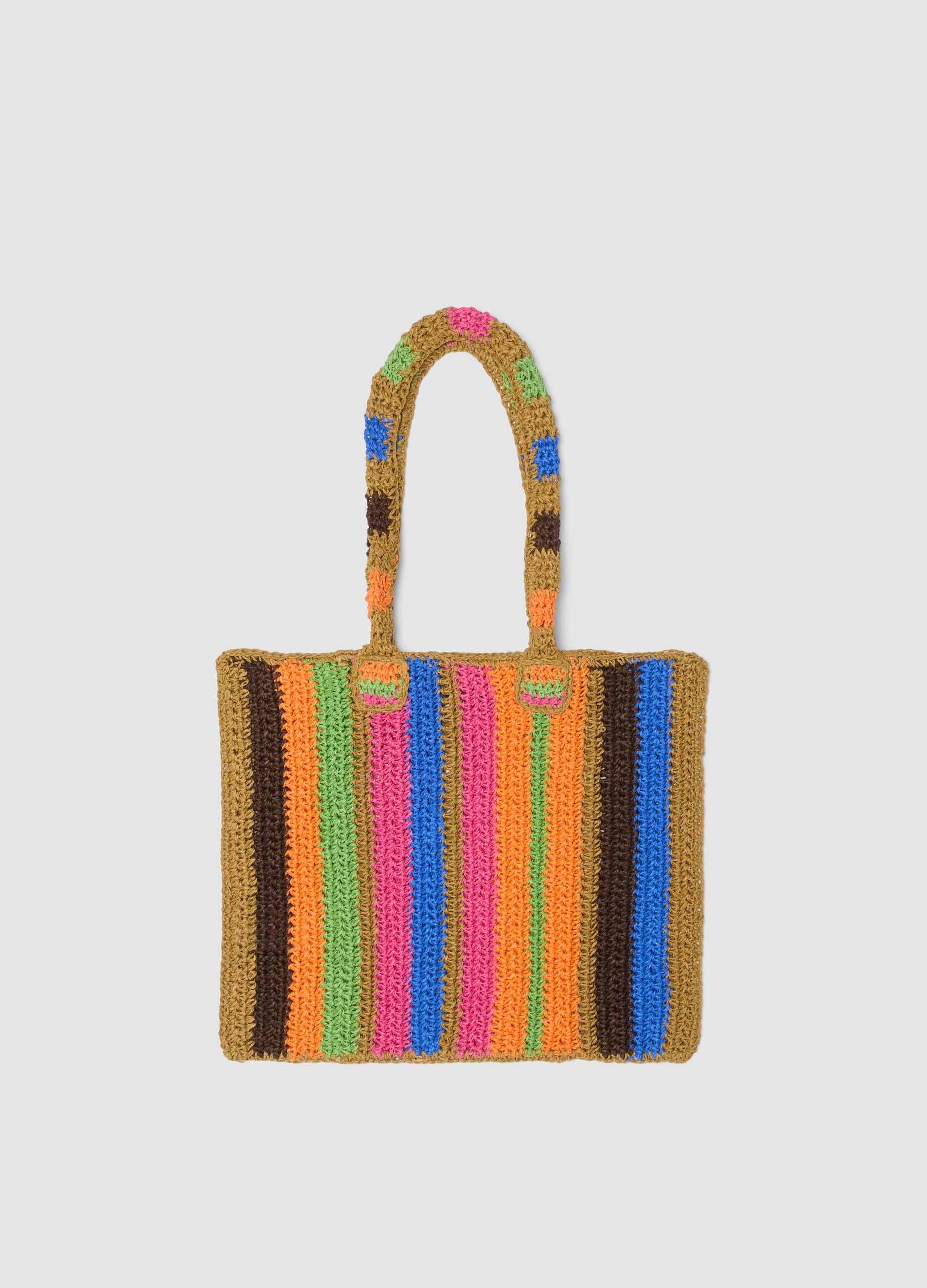 Multicoloured striped beach bag in pure paper fabric
