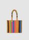 Multicoloured striped beach bag in pure paper fabric_0