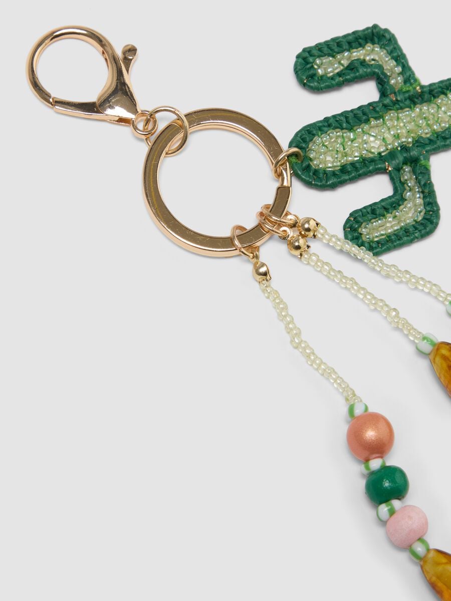 Green cactus and beaded keyring_2