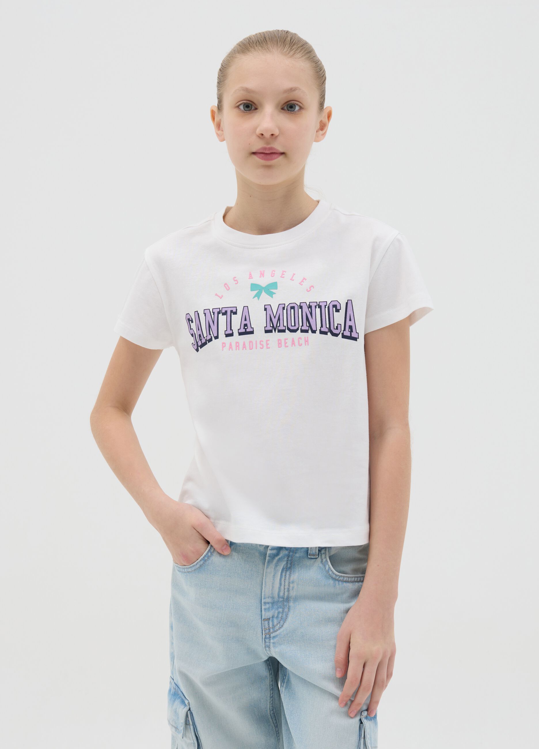 White cotton T-shirt with lettering print