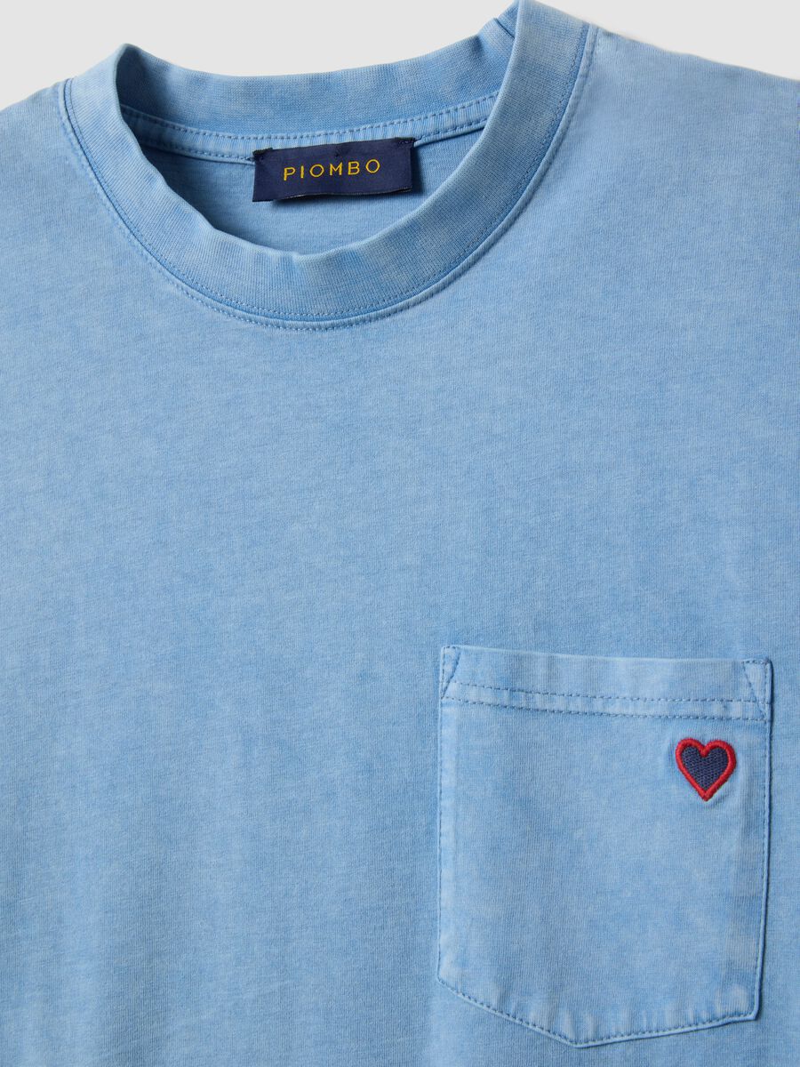 Sky blue pure cotton crew neck T-shirt with relaxed fit_5