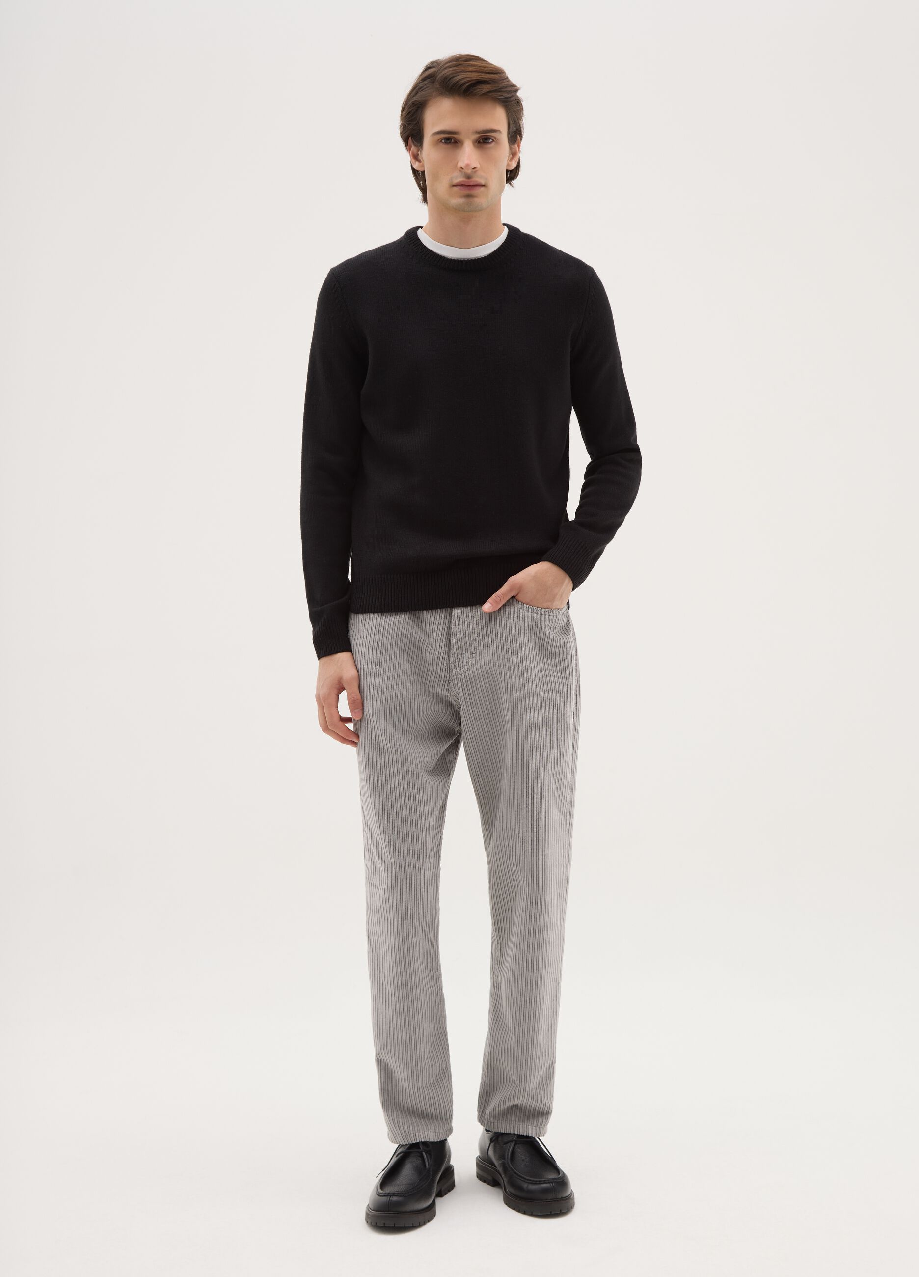 Grey cotton blend corduroy regular fit trousers